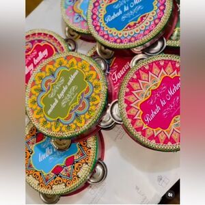 WEDDING DECORATIVE TAMBOURINE SET OF 3 PAKISTANI INDIAN MEHNDI DHOLKI SANGEET